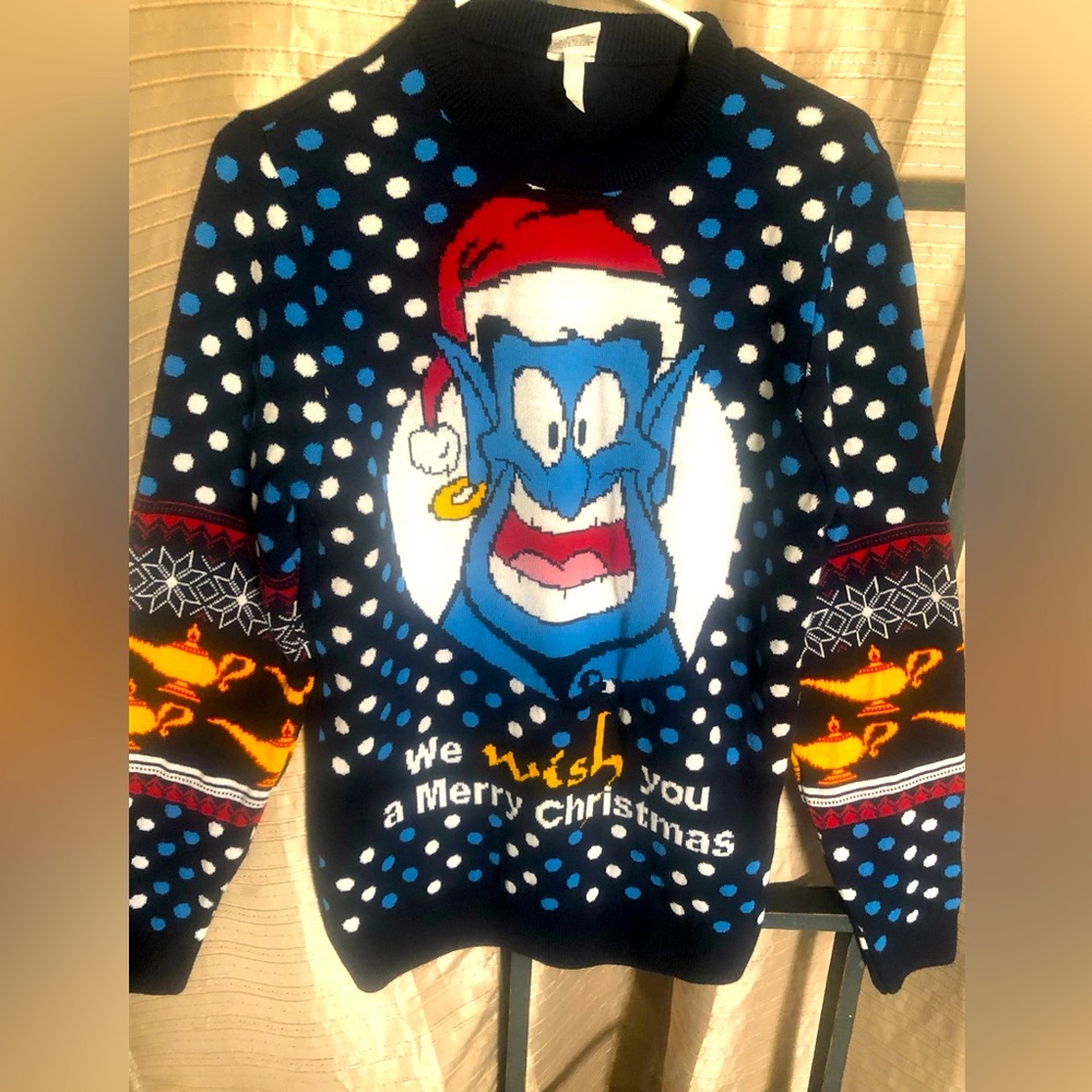Disney Aladdin Genie in the lamp ugly Christmas sweater size xs could fit small